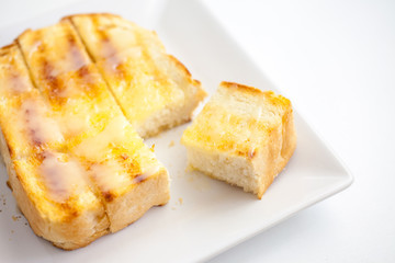Bread toast and condensed milk with sugar