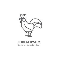 Template logo of a rooster on white background. Cock vector linear logo