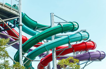 Waterpark in luxury tropical resort, water slide