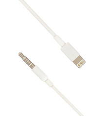 3.5 mm audio mini jack plug comparing with new lightning 8 pins audio jack plug isolate on white background, Clipping path
