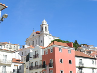 Alfama, the oldest district of Lisbon, Portugal. Its colorful buildings.