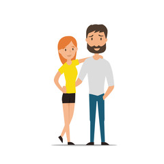 Happy smiling couple in love cartoon vector illustration. Hipster Character