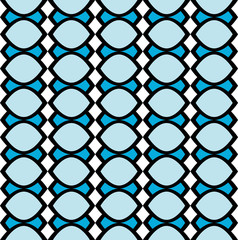 Fun pattern with blue shapes on white background

