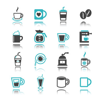 coffee icons with reflection