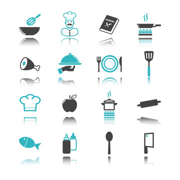 cooking icons with reflection
