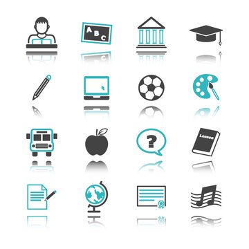 education icons with reflection