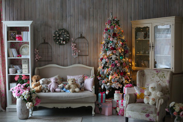 beautiful living room decorated for Christmas