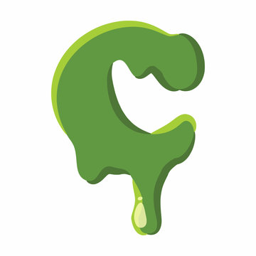 Letter C from latin alphabet with numbers and symbols made of green slime. Font can be used for Halloween design and other purposes