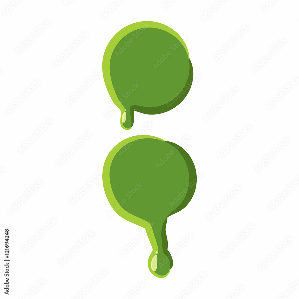 Poster punctuation mark colon from latin alphabet with numbers and symbols made of green slime. font can be