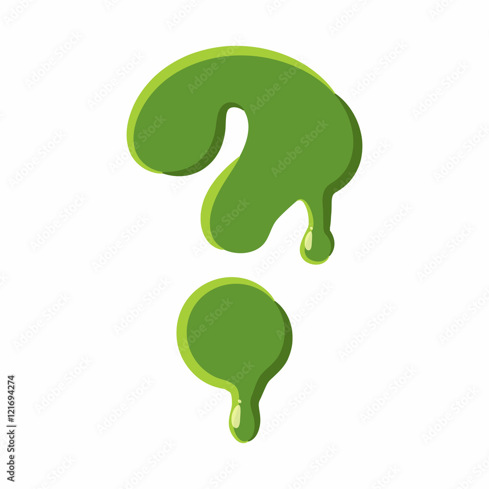 Poster question mark from latin alphabet with numbers and symbols made of green slime. font can be used for