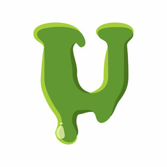 Fototapeta premium Letter U from latin alphabet with numbers and symbols made of green slime. Font can be used for Halloween design and other purposes