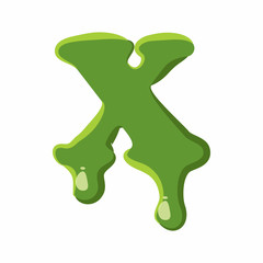 Letter X from latin alphabet with numbers and symbols made of green slime. Font can be used for Halloween design and other purposes