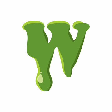 Letter W from latin alphabet with numbers and symbols made of green slime. Font can be used for Halloween design and other purposes