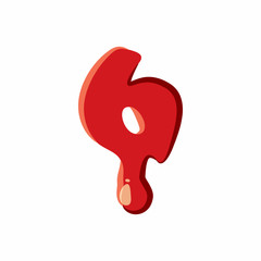 Six number isolated on white background. Red bloody six number vector illustration