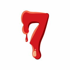 Seven number isolated on white background. Red bloody seven number vector illustration