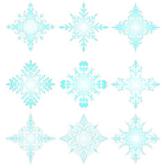 Fototapeta na wymiar Curly white snowflakes on a white background