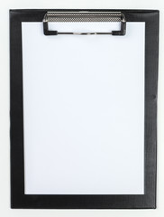 Classic clipboard with blank white paper on isolated background