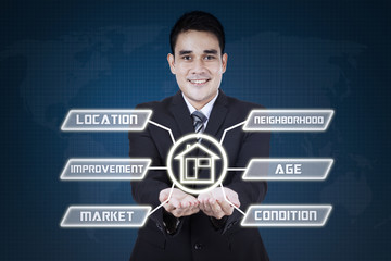 Businessman shows property value icon