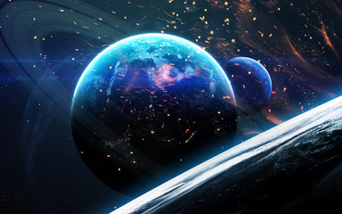 Universe scene with planets, stars and galaxies in outer space showing the beauty of space...