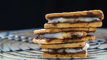 Closeup homemade smores on cooking grille