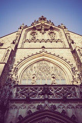 Obraz premium photo of a part of an ancient gothic catholic church in Chech Republic Brno with vintage treatment