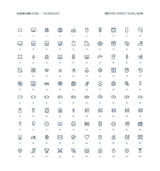 Technology and gaming  clear line icons © howcolour