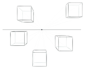 hand drawn cubes with shadows in perspective