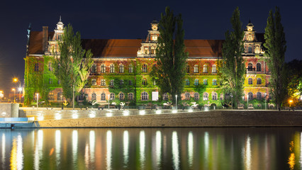 beautiful building in Wroclaw at night, Poland
