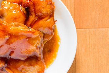 Grilled chicken (teriyaki) on plate.