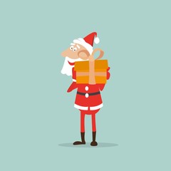 Santa Claus holds in his hands the box. vector illustration of cartoon