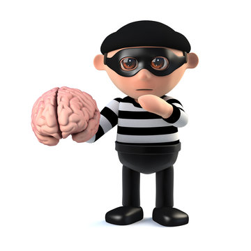 3d Burglar holdinig a human brain