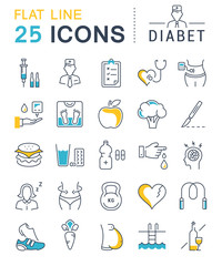 Set Vector Flat Line Icons Diabet