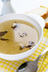 Chicken soup in plate