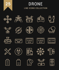 Set Vector Flat Line Icons Drones