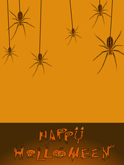 Fototapeta na wymiar black spider monster on orange background for concept of halloween