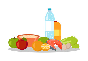 Healthy Food Banner Isolated on White Background.
