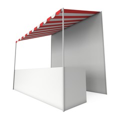 Market stand kiosk stall with striped awning for promotion sale