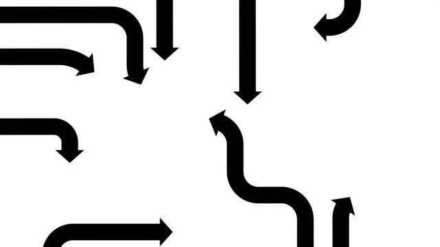 Flat black arrows on a white background, CG animation
