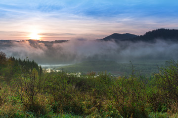 Fototapeta na wymiar Sunrise in the the Bieszczady Mountains