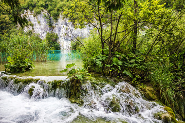 Waterfall of Plitvice lake, Croatia natural travel background