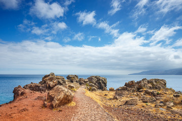 Fototapeta na wymiar Cliffs at Ponta de Sao Lourenco. Cape is the most eastern point of Madeira island