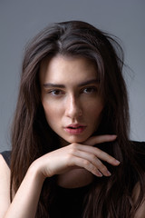 Fototapeta premium woman face on light grey background