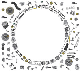 Many auto spare parts for car OEM on the white background