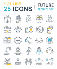 Set Vector Flat Line Icons Future Technology