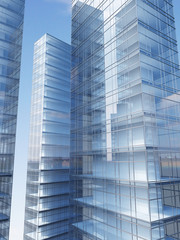 Fototapeta premium Modern shiny business skyscrapers, made of glass and steel . Concepts of business, success, economics. 3d rendering