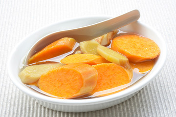 Asian dessert soup. Sweet potato soup boiled with ginger
