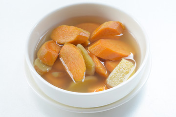 Asian dessert soup. Sweet potato soup boiled with ginger
