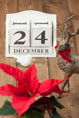 Christmas Eve Date On Calendar. December 24. Poinsettia Flower.