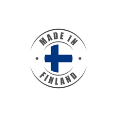 Round "Made in Finland" label with Finnish flag