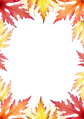 Frame of autumn maple leaves. Template. Watercolor